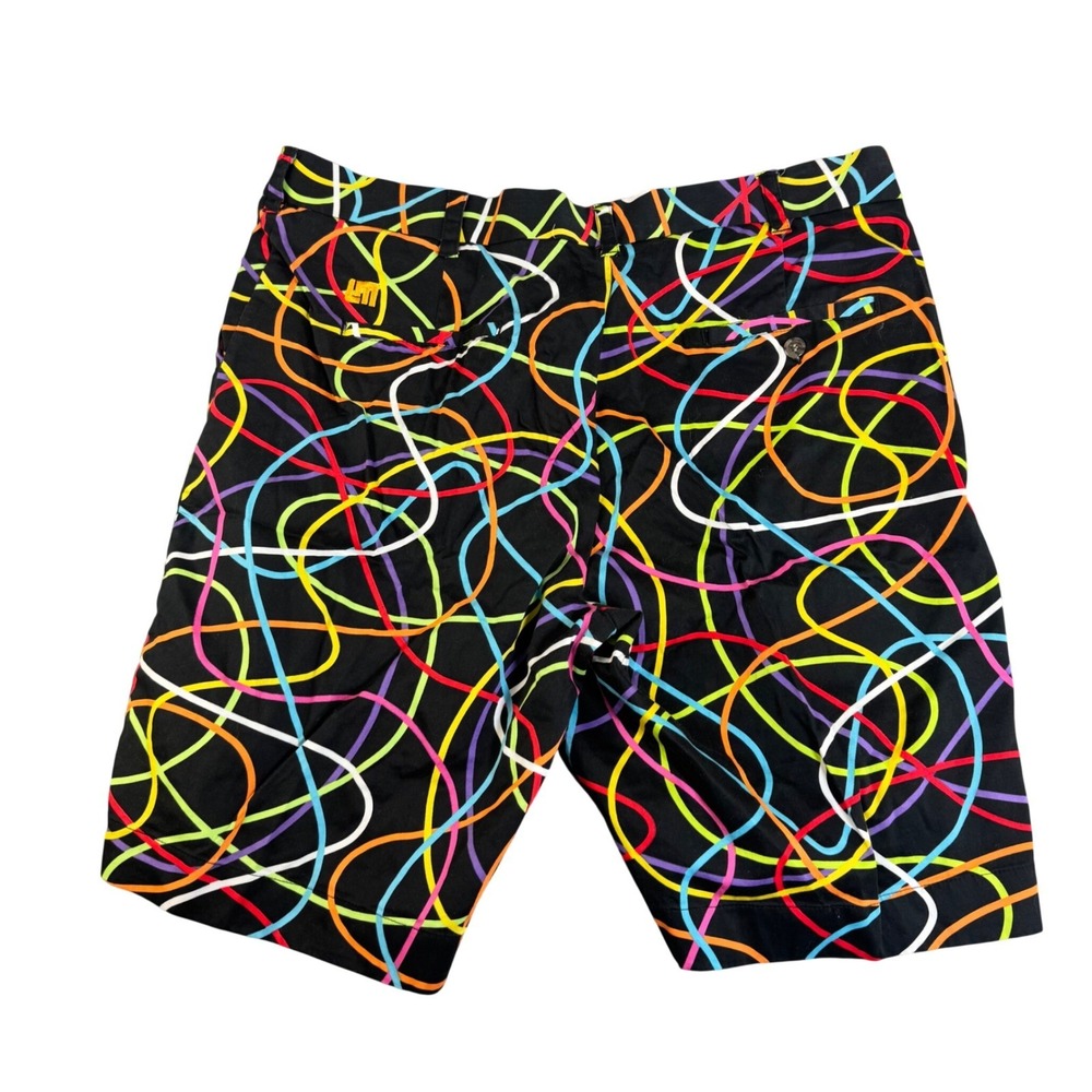Loudmouth Golf Mens Black Multi Color Abstract Swirl Shorts Size 40 Stretch - Picture 3 of 9